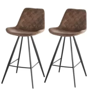Image of Homcom Set Of 2 Bar Stools Vintage Microfibre Cloth Tub Seats Padded Steel Brown