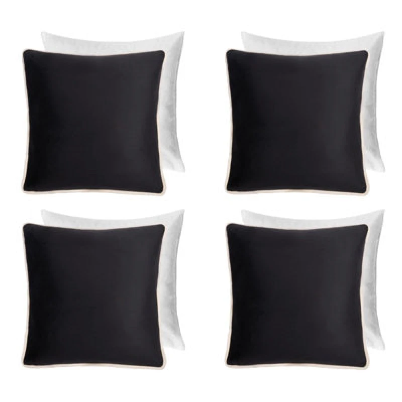Image of OHS OHS 4 Pack Matte Velvet Piped Filled Cushion Covers Home Decor Set in Black Size: 45cm x 45cm Black 45cm x 45cm Unisex 5027434217878