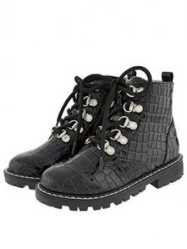 Image of Monsoon Girls Patent Texture Lace Up Boot - Black