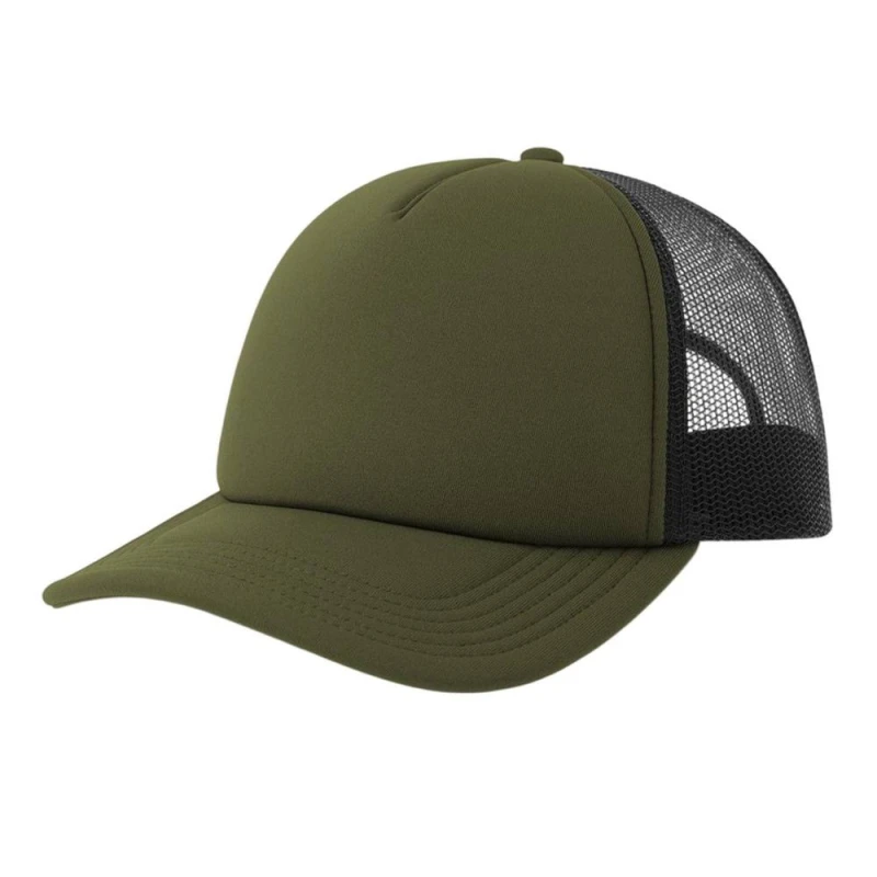 Image of Atlantis Mens Rapper-S 5 Panel Mid Visor Trucker Cap in Olive Olive Male One Size