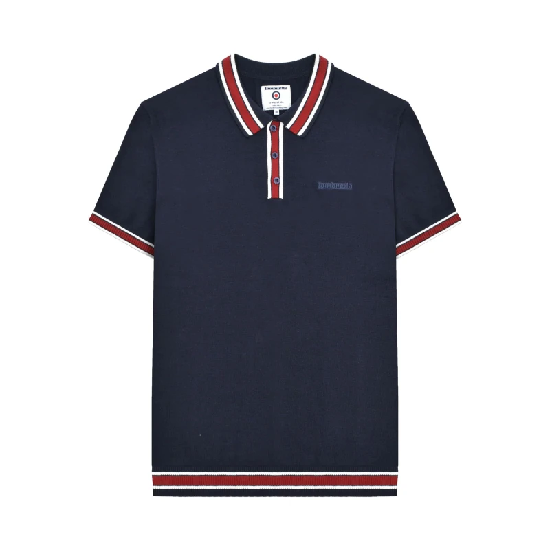 Image of Lambretta Lambretta Men Valero Knitted Tipped Short-Sleeved Polo Shirt in Navy Size: Small Navy S Male 5063703651127