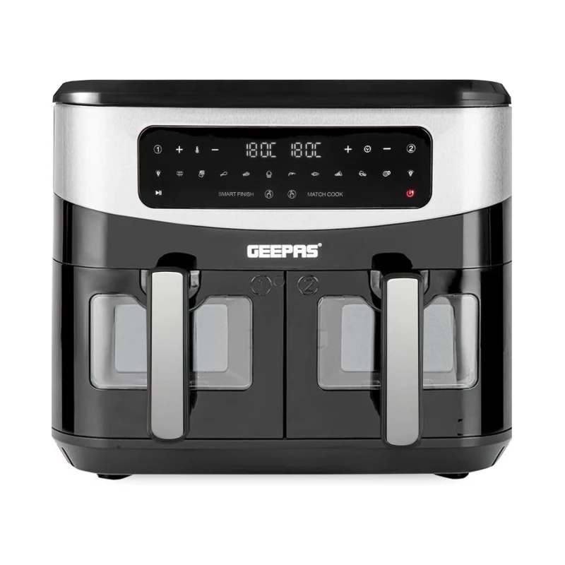 Image of Geepas 9L Dual Basket Air Fryer Vortex rapid air circulation technology Black unisex