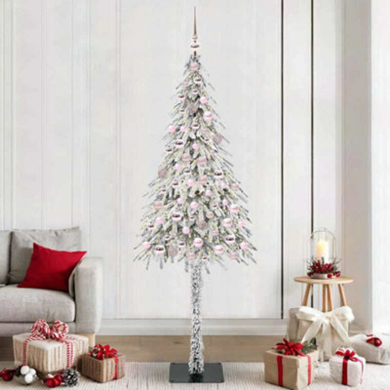 Image of vidaXL Christmas Tree with 300 LEDs, Pink Balls White 210cm PE and Steel, White 3396244