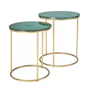 Image of Milano Set of 2 Marble Gold Frame Round Side Table Green