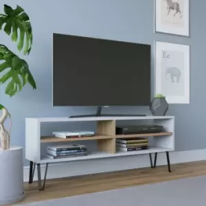 Image of Decorotika Farrar Modern TV Stand TV Unit TV Cabinet Multimedia Centre With Open Shelves - White / Oak - White / Oak