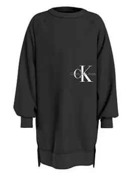 Image of Calvin Klein Jeans Girls Monogram Off Placed Sweat Dress - Black, Size 10 Years, Women