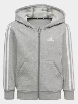 Image of Boys, adidas Essentials 3-stripes Zip Hooded Jacket, Grey, Size 7-8 Years