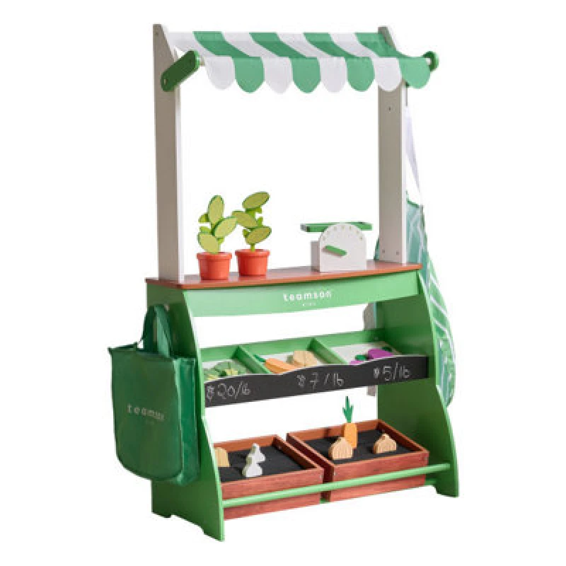 Image of Teamson Kids Play Farmers Market Stand With Interactive Accessories & Vegetables