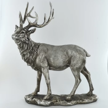 Image of Antique Silver Stag Gazing Ornament