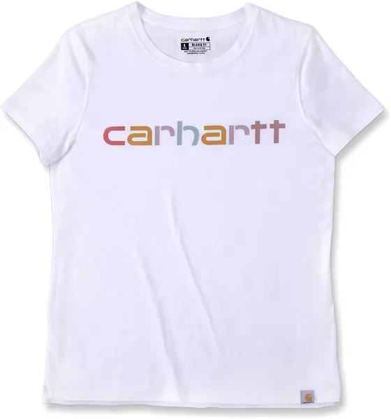 Image of Carhartt Relaxed Fit Lightweight Multi Color Logo Graphic Ladies T-Shirt, white, Size S for Women