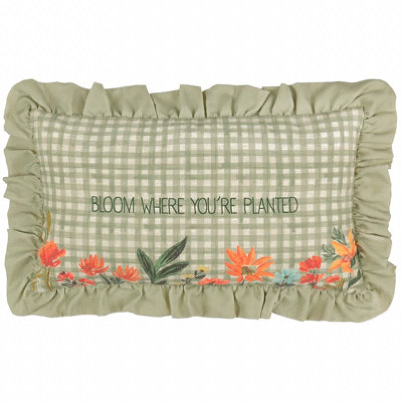 Image of Furn Furn Meadow Haze Embroidered Ruffle Cushion in Green Size: 30cm x 50cm Green 30cm x 50cm Unisex 5025532847645