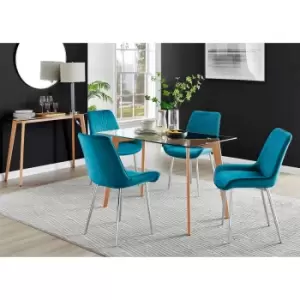 Image of Furniture Box Malmo Glass and Wooden Leg Dining Table & 4 Blue Pesaro Silver Chairs