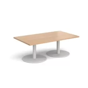 Image of Monza rectangular coffee table with flat round white bases 1400mm x 800mm - beech