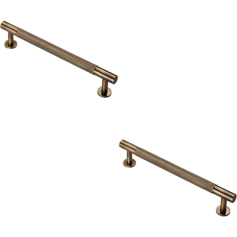 Image of Loops 2x Knurled Bar Door Pull Handle 190 x 13mm 160mm Fixing Centres Antique Brass Metallics unisex