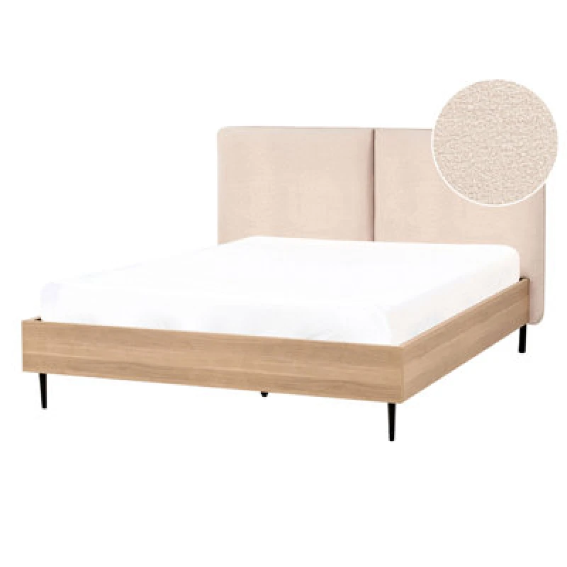 Image of Beliani Bed Boucle Limanton 140 X 200 Cm (Eu Double) Beige