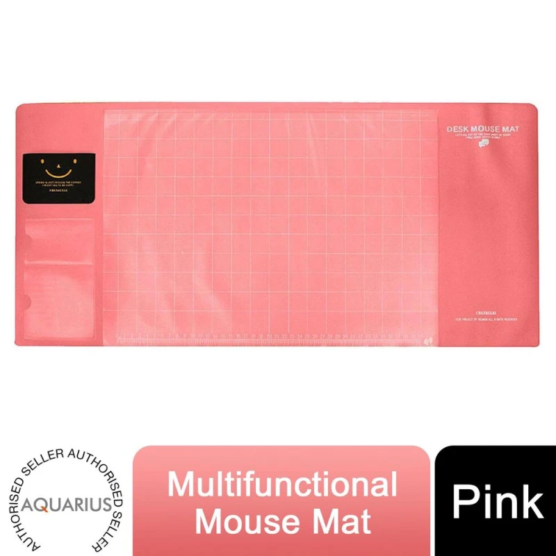 Image of Aquarius AQ Multifunctional Pink Office Desk Mouse Mat: Eco-friendly, PVC+DS Material - Calendar, Phone Holder & More!