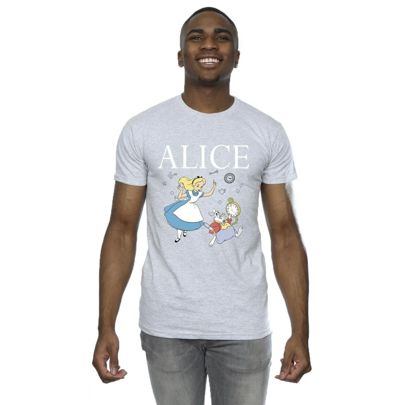 Image of Disney Men Alice In Wonderland Follow The Rabbit T-Shirt in Grey Size: Small Grey S Male 5063283632219