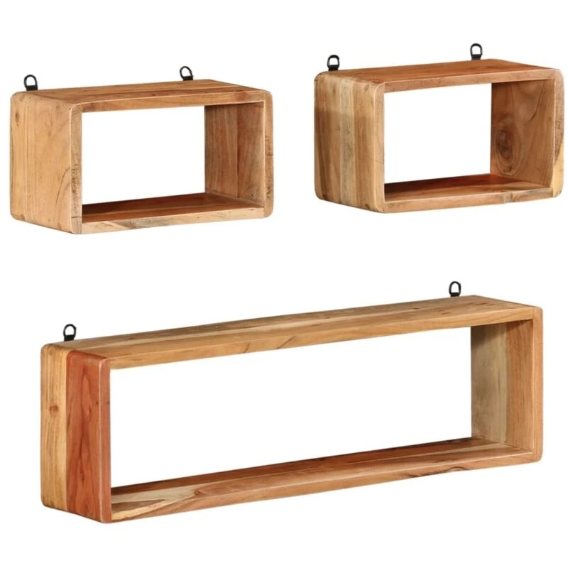 Image of VIDAXL 3 Piece Wall Cube Shelf Set Soild Acacia Wood Vidaxl 8720286436899