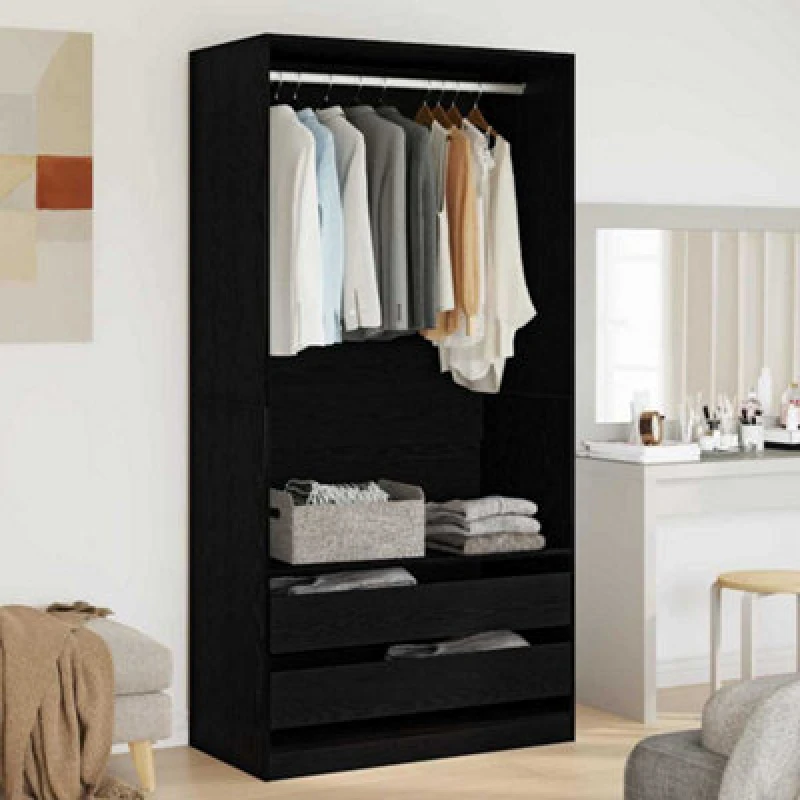 Image of Vidaxl Wardrobe With Shelf Black Oak 100 X 50 X 200 Cm Engineered Wood