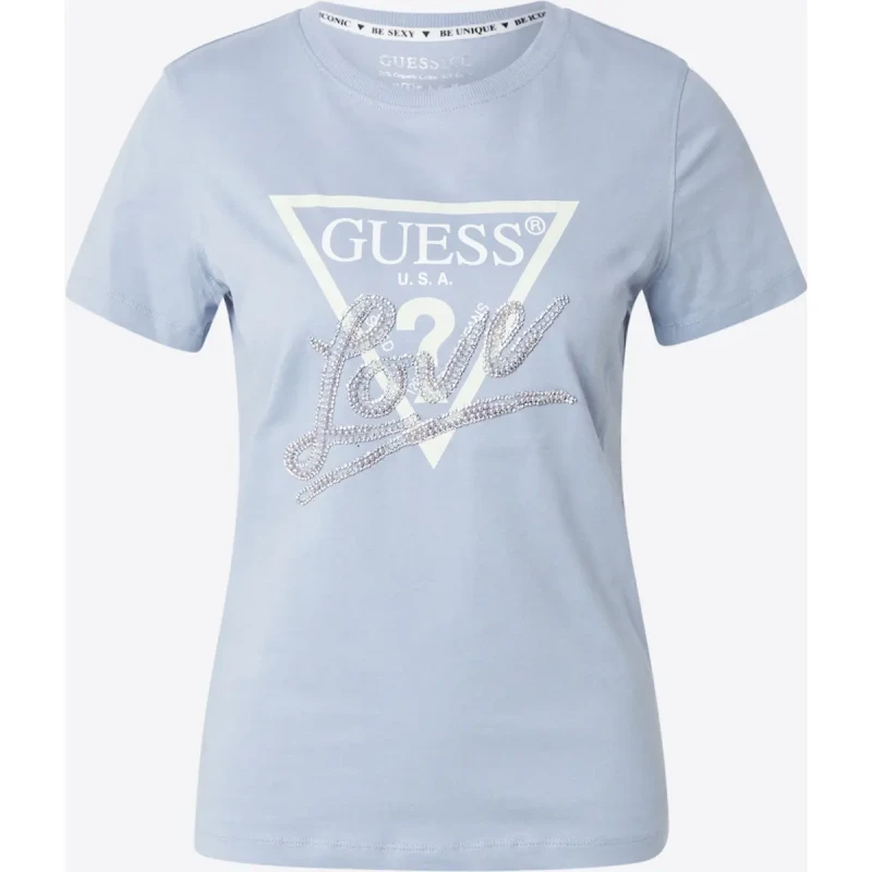 Image of Guess Womens T-Shirt Guess Love Triangle Bleu Female S