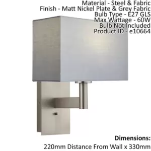 Image of Wall Light & Shade Matt Nickel & Grey Fabric 60W E27 USB Socket e10664