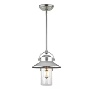 Image of Outdoor IP44 1 Bulb Outdoor Ceiling Pendant Light Painted Brushed Steel LED E27