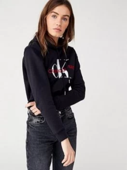Image of Calvin Klein Jeans Washed Monogram Oversized Hoodie - Black, Size L, Women