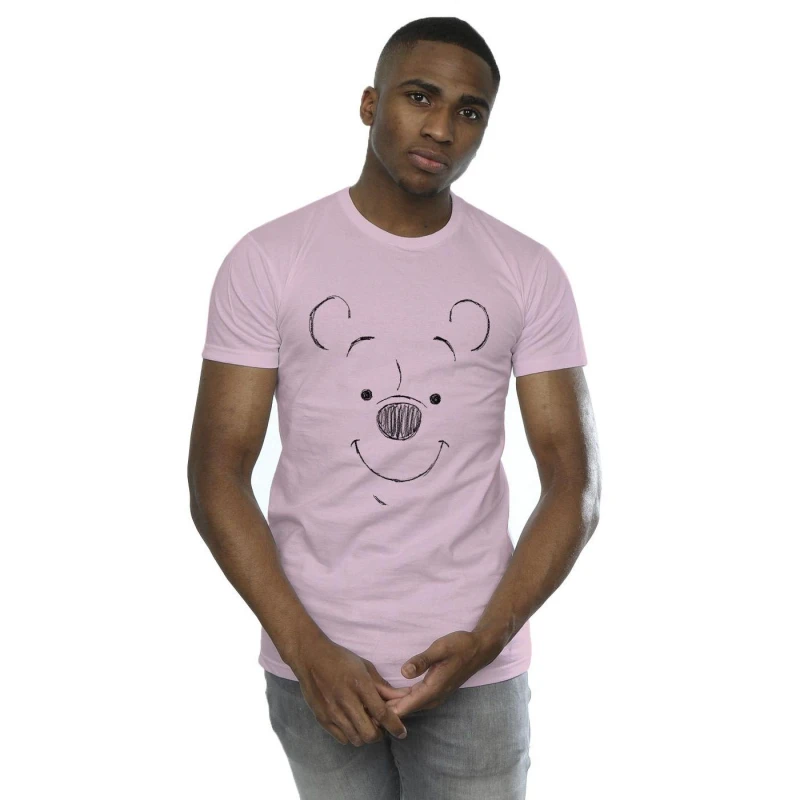 Image of Disney Men Winnie The Pooh Winnie The Pooh Face T-Shirt in Baby Pink Size: Small Baby Pink S Male 5059934137219