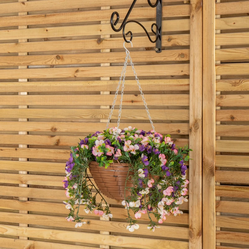 Image of Large Outdoor Artificial Hanging Flower Basket with Petunias and Removable Chain
