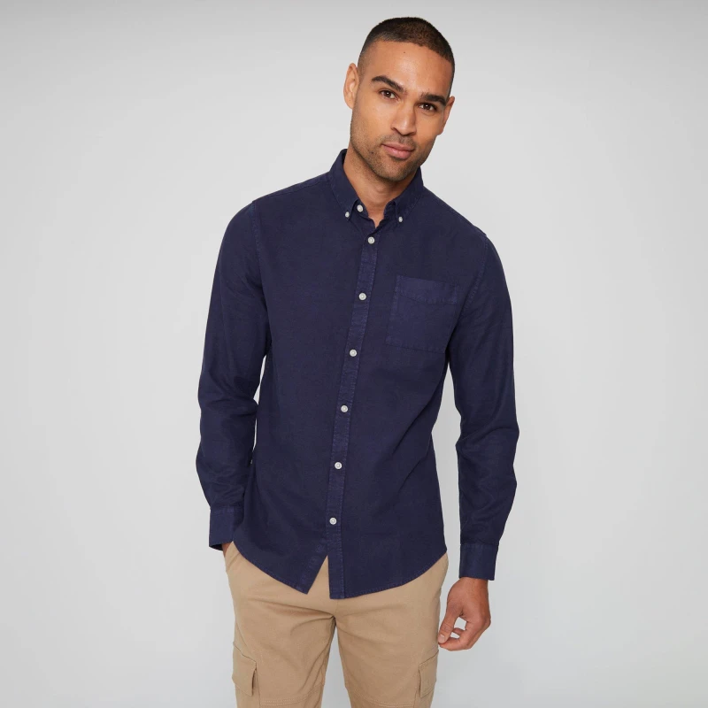 Image of Threadbare Long Sleeve Soft Feel Cotton Blend Shirt - Blue Blue S