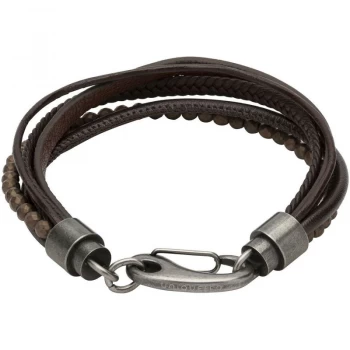 Image of Mens Unique & Co Gunmetal PVD Leather and Haematite Bracelet