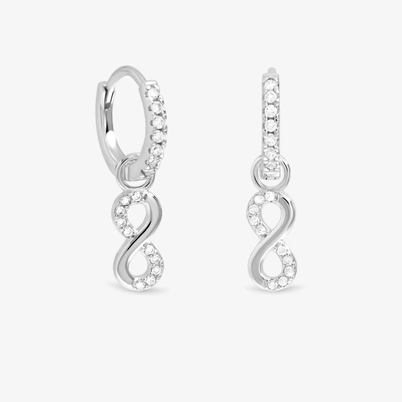Image of Simply Silver Sterling Silver 925 Pave Infinity Charm Hoops Stud Earrings One Size Silver 39762411000