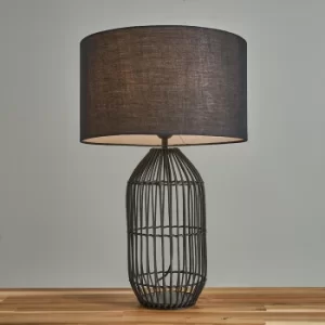 Image of Hollins Large Matt Black Rattan Table Lamp with Black Reni Shade