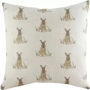 Image of Evans Lichfield Oakwood Hare Repeat Print Cushion Cover (One Size) (Off White/Brown) - Off White/Brown