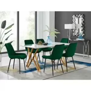 Image of Taranto White High Gloss Dining Table and 6 Green Pesaro Black Leg Chairs - Green