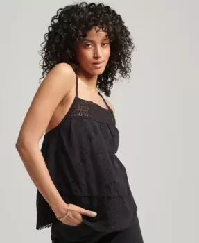 Image of Superdry Womens Vintage Woven Lace Cami Top Black - Size: 12