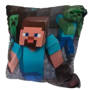 Image of Minecraft Character Filled Cushion (One Size) (Grey/Blue/Green)