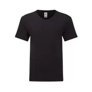 Image of Fruit Of The Loom Mens Iconic 150 V Neck T-Shirt (S) (Black)