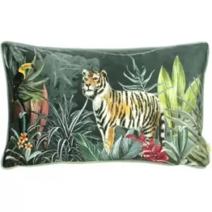 Image of Evans Lichfield Zinara Botanical Piped Edge Cushion Cover, Tiger, 30 x 50 Cm