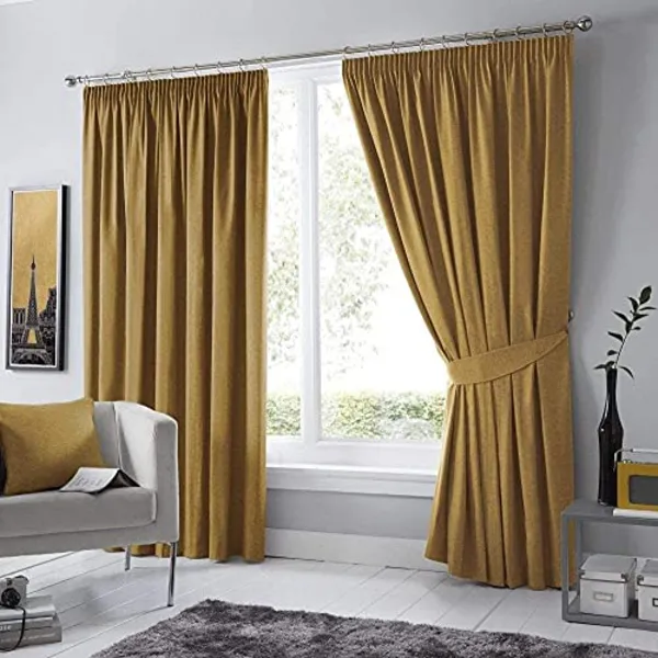 Image of Fusion Fusion - Dijon Blackout Pencil Pleat Lined Curtains, Ochre, 90 x 72" DJNOC90720LZU