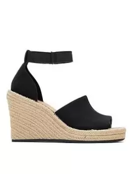 Image of TOMS Toms Marisol Leather Peep Toe Wedge - Black, Size 8, Women