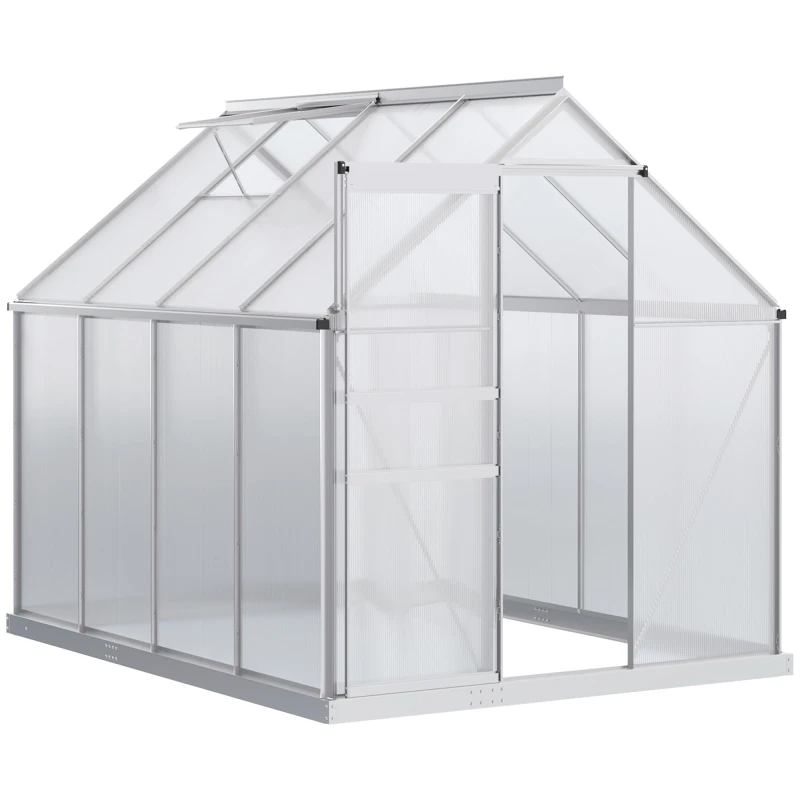 Image of Outsunny Polycarbonate Walk-in Garden Greenhouse w/ Sliding Door Silver Tone, Silver 845-540V01SR