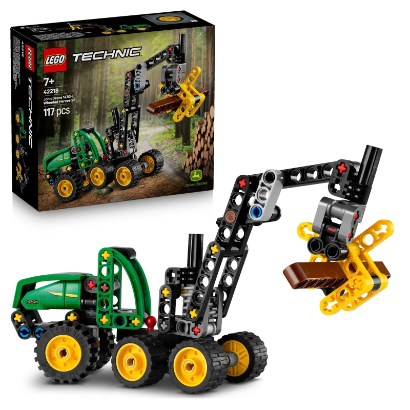 Image of LEGO Technic John Deere 1470H Wheeled Harvester - Construction Vehicle Toy - STEM Model Kit w/a Rotating Boom & Working Claw - Gift for 7+ Year Old Bo