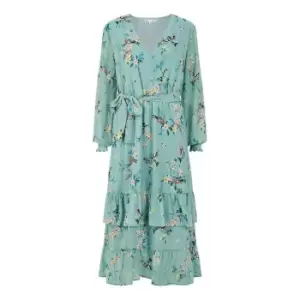 Image of Yumi Green Botanical Bird Print Gyspy Dress - Green
