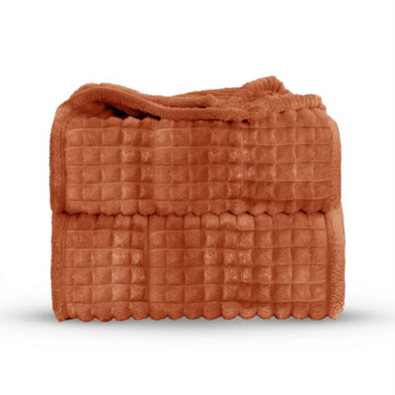 Image of Velosso Elegant Waffle Style Ribbed Thermal Plush Throw - Cosy Winter Embossed Fur Blanket For Sofa, Bed - 150Cm X 200Cm - Rust