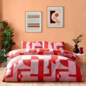 Image of Furn Manhattan Abstract Duvet Cover Set (Single) (Pink/Red)