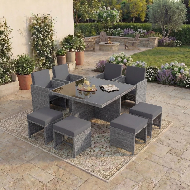 Image of Lassic Garden Vida Cuba 8 Seater Rattan Set UKFR Grey unisex 8 Seater