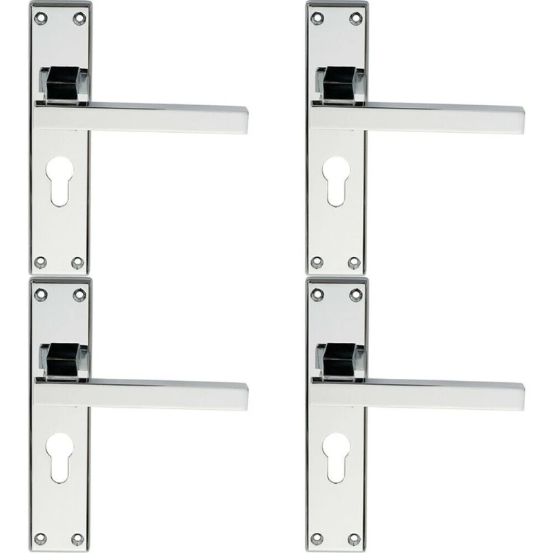 Image of Loops 4x PAIR Straight Square Lever on Euro Lock Backplate 180 x 40mm Polished Chrome Multi
