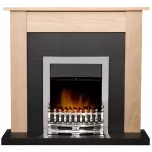 Image of Southwold Fireplace in Oak & Black with Blenheim Electric Fire in Chrome, 43" - Adam