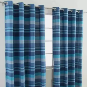 Image of Homecapes Cotton Morocco Striped Blue Curtains 167 x 782cm - Blue